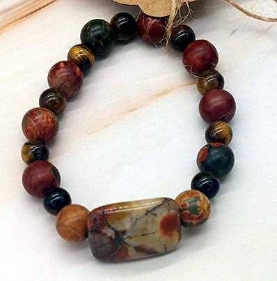 Jasper, Rhyolite/ Tiger Eye 8mm Bead  Bracelet  5 1/4