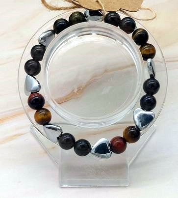 Hematite/ Black Obsidian / Tiger Eye 8mm Bead  Bracelet  6 3/4