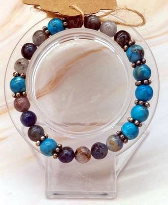 Kyanite, Turquoise 8mm Bead  Bracelet  6 1/2