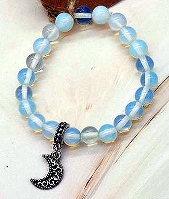 Opalite 8mm Bead  Bracelet with Moon Pendent 5 3/4