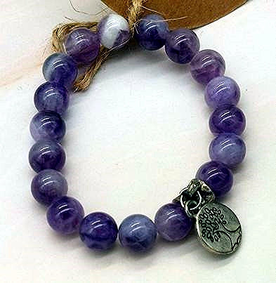 Amethyst 8mm Bead  Bracelet with Tree of Life Charm Size 5