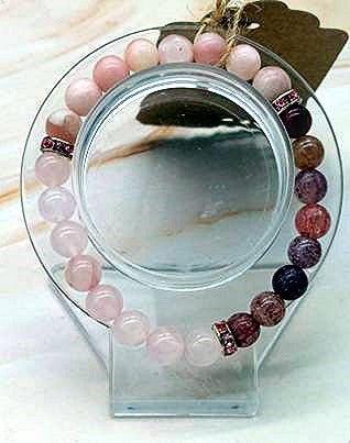 Rose Quartz, Pink Opal, and Strawberry Quartz 8mm Bead  Bracelet  6 3/4