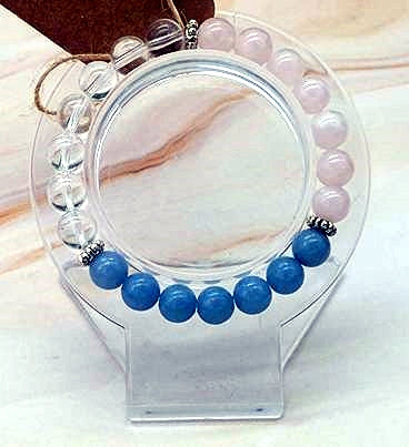 Angelite,/Clear Quartz/Rose Quartz 8mm Bead  Bracelet  6 1/4