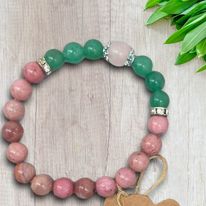 Rose Quartz, Rhodonite, Green Aventurine 8mm Bead Bracelet  "Overcoming Heartache"