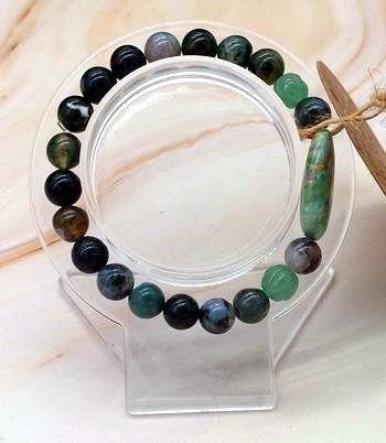 Moss Agate, Ruby Kyanite 8mm Bead Bracelet  6 1/2