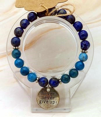 Lapis Lazuli and Blue Apatite  8mm Bead  Bracelet  6 1/4