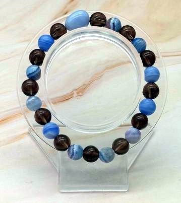 Smokey Quartz and Blue Lace Agate 8mm Bead  Bracelet  6 1/2