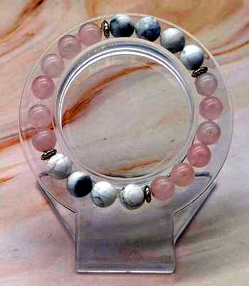 Rose Quartz and Howlite 8mm Bead  Bracelet  Size 6