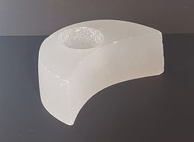 Satin Spar  Moon Candle Holder